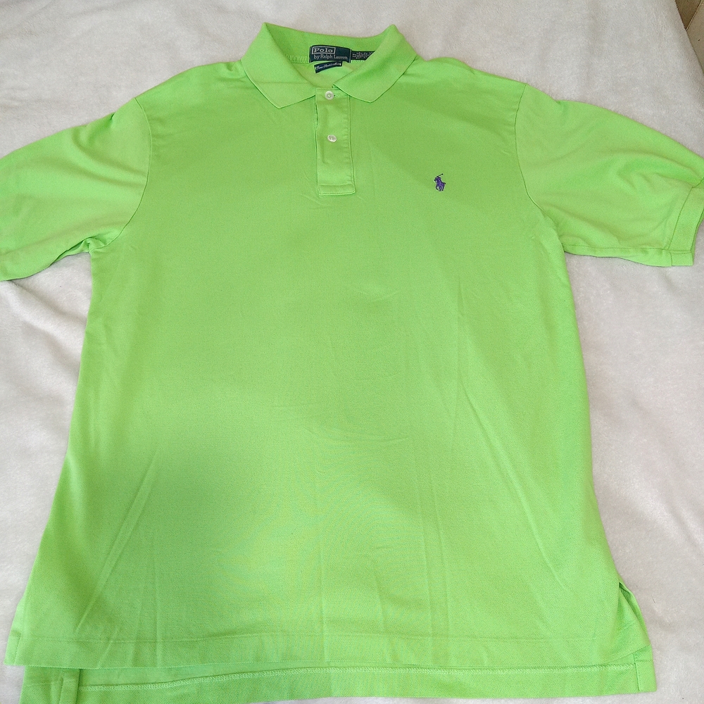 Polo Ralph Lauren Lime Green Polo Shirt Mens LT Purple Pony Preppy Golf Classic - Picture 8 of 13